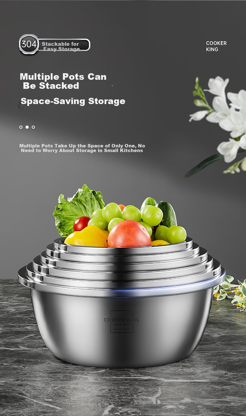 Chuida Huang Thickened 304 Stainless Steel Bowl 26cm Seasoning Bowl Vegetable Washing Bowl Salad Bowl Dough Mixing Marinating Bowl 12