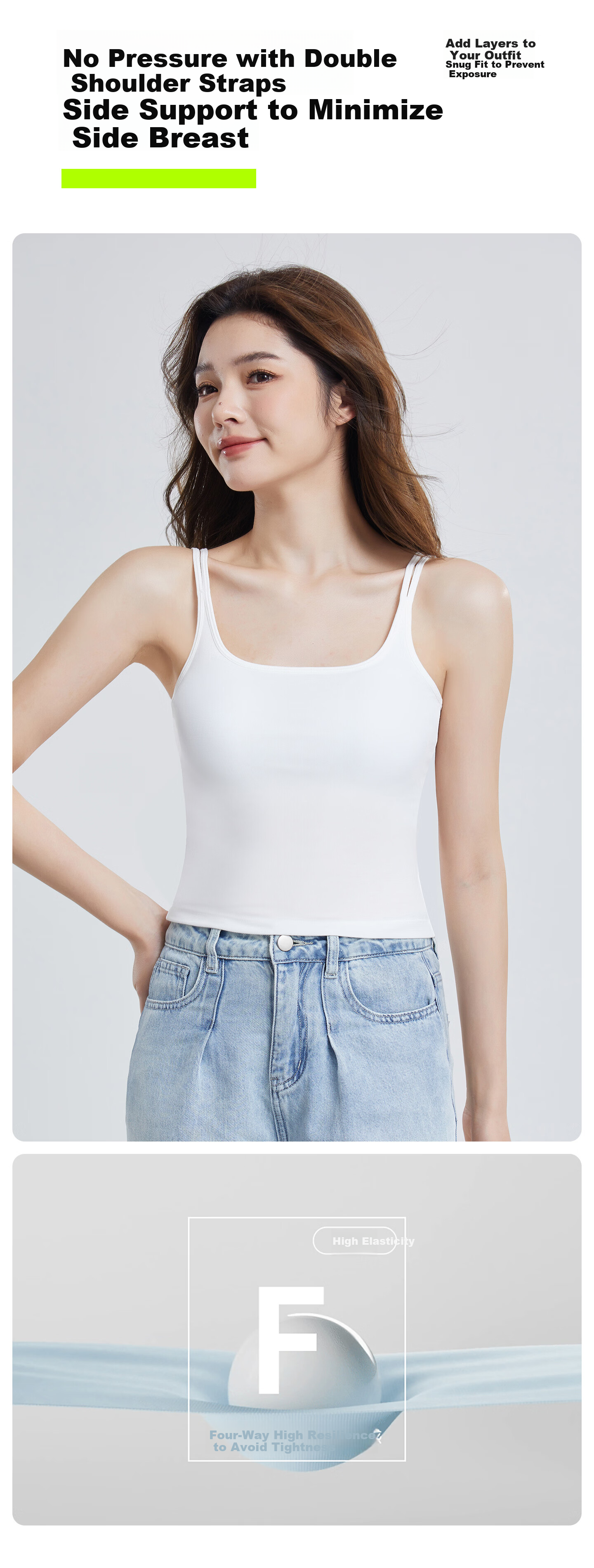 Youkeshu Women's Double Strap Tank Top Bra Support Lift Seamless Vest Bra 8