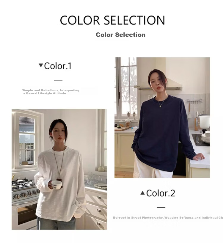ICH MODE "Versatile King" Bamboo Cotton White Long Sleeve T-Shirt Women Loose Pullover Solid Color Base Shirt White XL 1