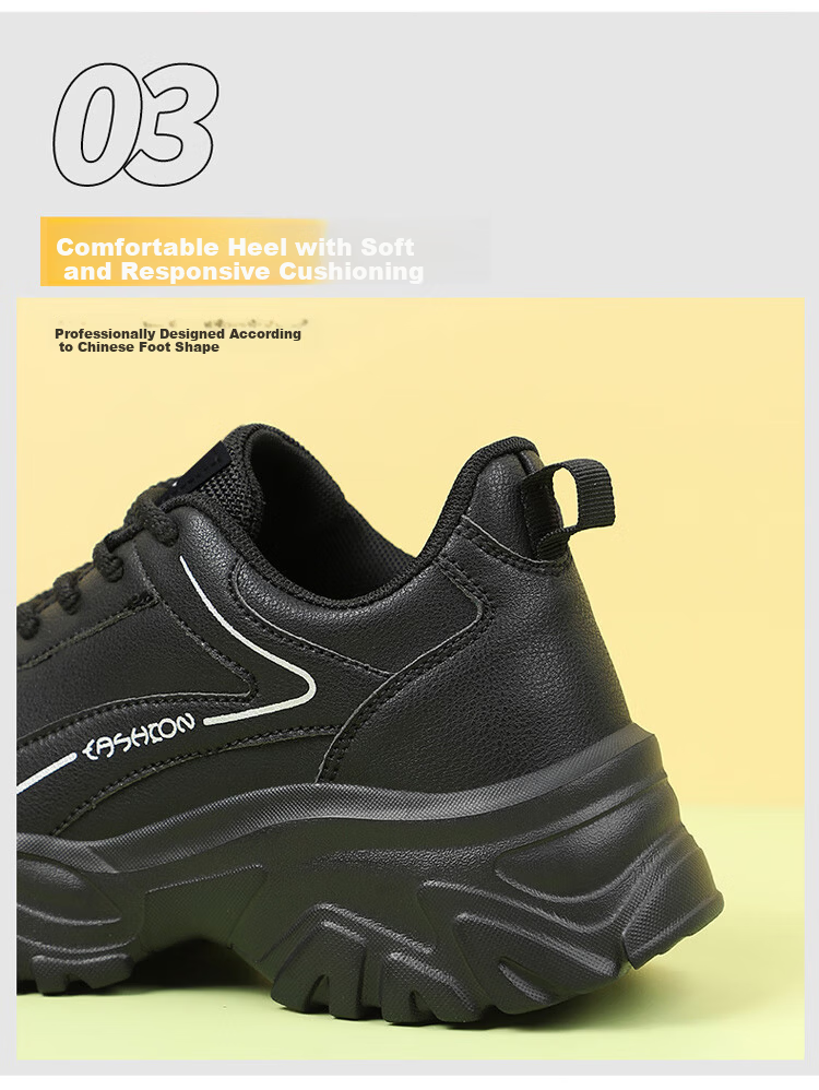 TonLion Women's Spring Summer 2026 Leather Dad Sneakers Casual Thick Sole Sports Shoes Black Size 38 5