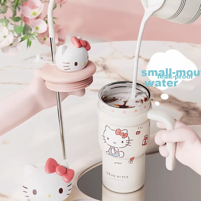 MINISO Sanrio Hello Kitty Insulated Tumbler with Plush Doll, Large Capacity 700ml Travel Mug for Home and Office