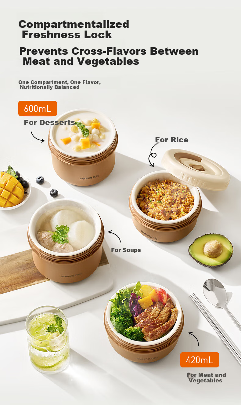 Joyoung Ceramic Lunch Box with Microwaveable Inner Container Portable Bento Box 1L for Office Workers and Students 6