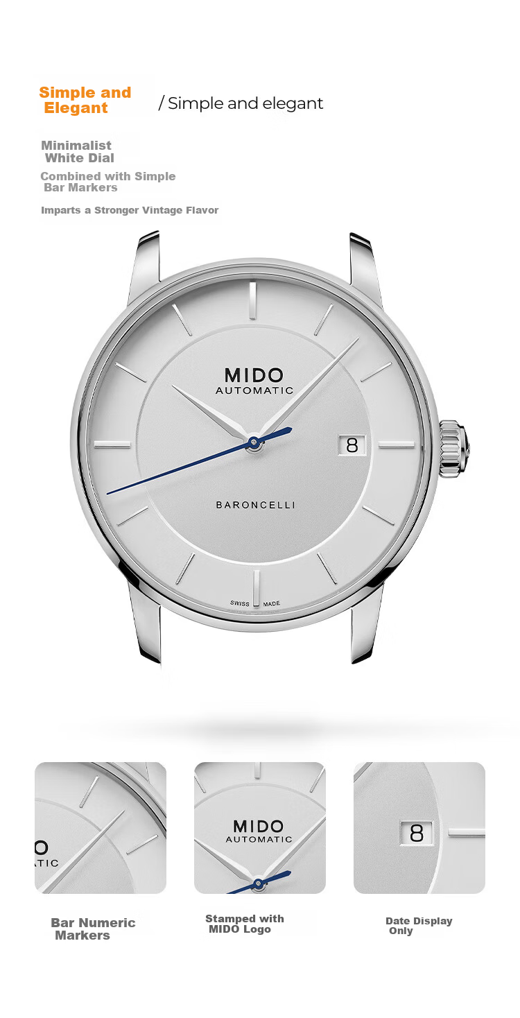 MIDO Belluna Signature Swiss Mechanical Leather Strap Men's Watch Business Casual Gift for Boyfriend 2