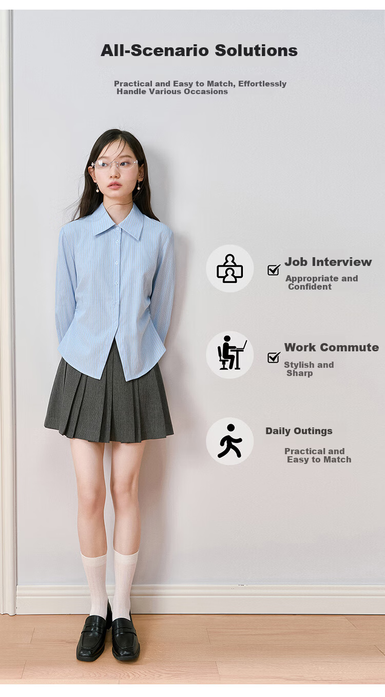 Miss Bird Blue Long Sleeve Office Shirt Women's Slim Fit Breathable Work Blouse 3