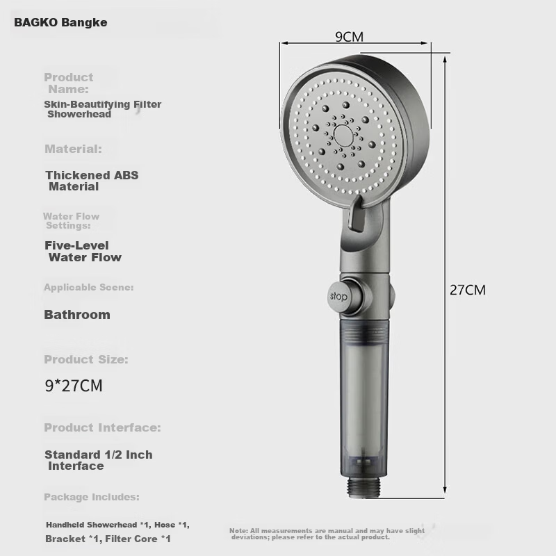 Bonker Shower Pressure Boosting Handheld Shower Head Set with Filter Skin Care Bathroom Hose 3-Piece Set B-SC005-TZ