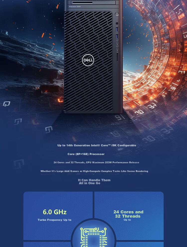 Dell Precision 3680 Tower Graphics Workstation Desktop i7-14700/32GB/512GB+2TB/RTX 5060 8GB/Custom 5