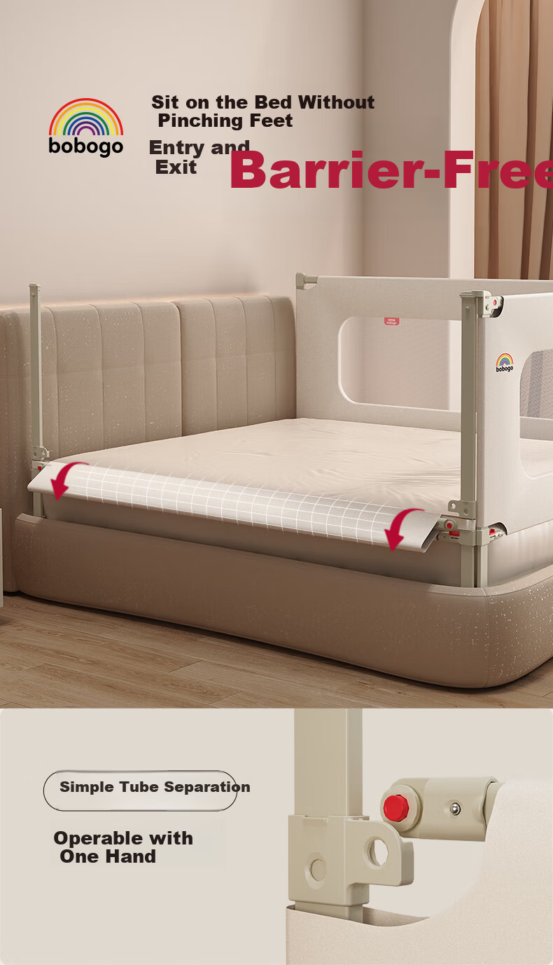 BOBOGO Baby Crib Bumper Guard Rail Baby Anti-Fall Protective Fence Bedside Panel Adjustable Three-Sided Bed Rail [1.8*2] 7