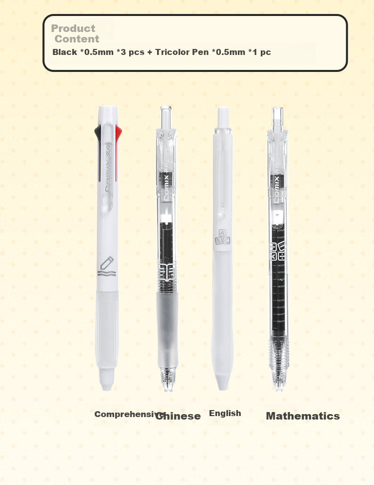 Comix Quick-Dry Retractable Gel Pen ST Tip Large Capacity 0.5mm Exam Pen Set Black 4pcs/Box EB985 11