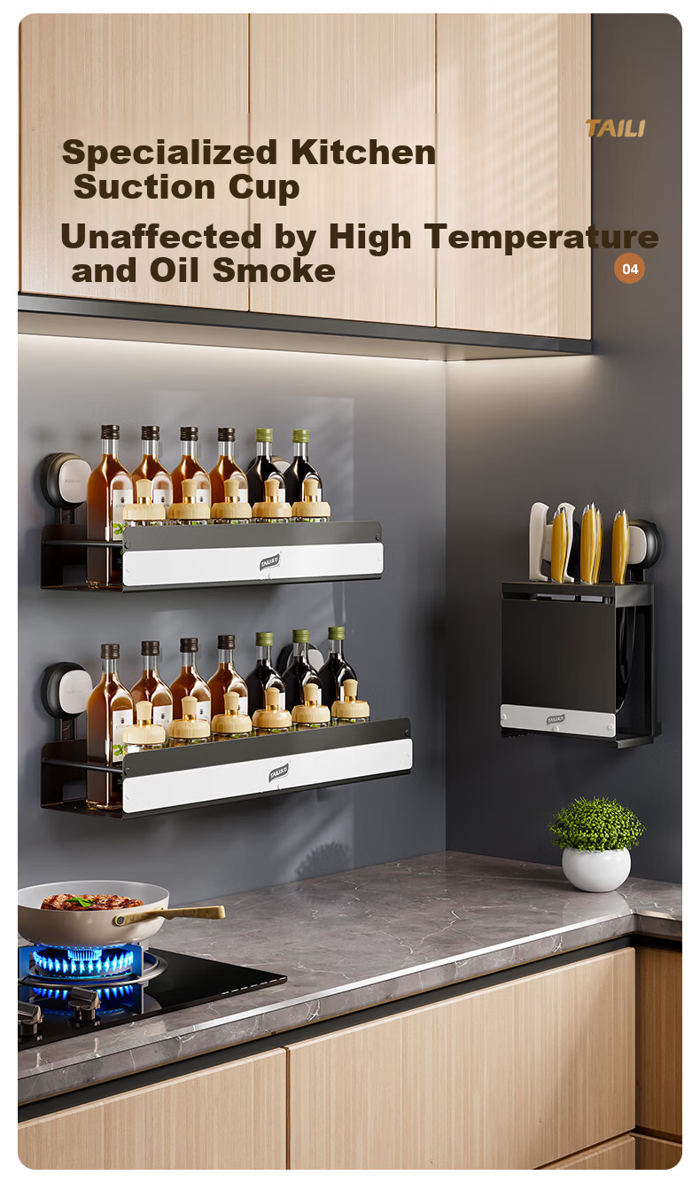 Taili Suction Cup Kitchen Storage Rack, Wall-Mounted Spice Rack, Multifunctional Organizer Shelf, No Drilling Required, 40cm 4