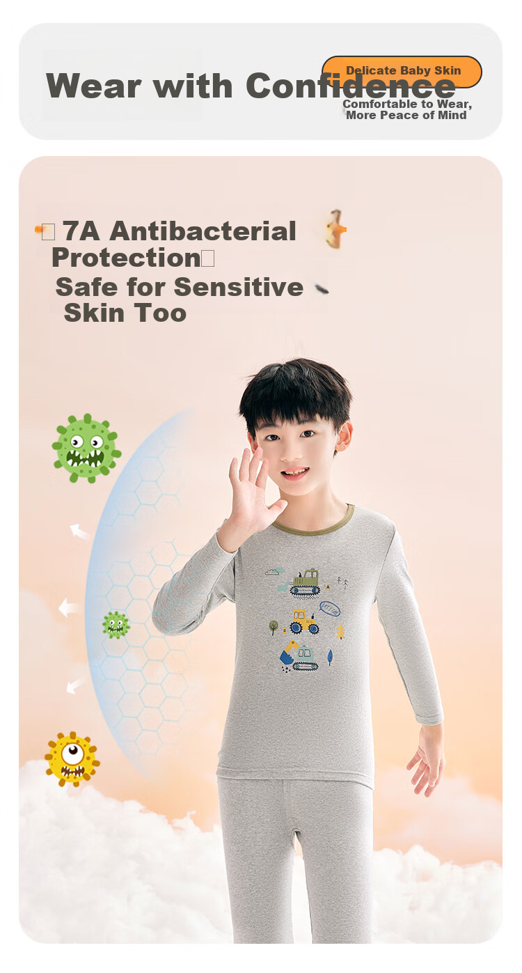 Hodohome Kids Boys 7A Antibacterial Cotton Spandex School Uniform Thermal Underwear Sleepwear 203 Gray Size 150 5