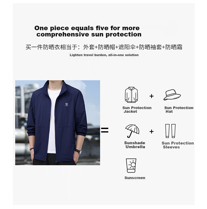 ROMON Sun Protection Jacket for Men, Summer Stand-Collar Ice Silk Cool-Feeling Outdoor Breathable Loose Casual Skin Coat, Navy Blue, 4XL 3