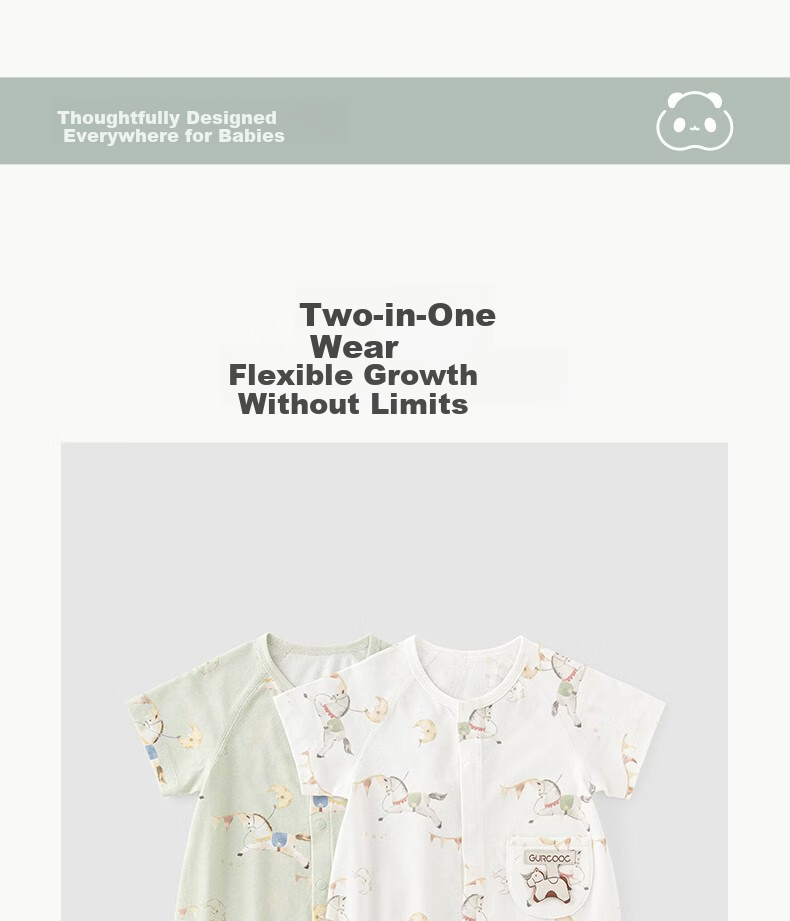 Guaiqi Bear [Light Oxygen Cotton] Infant Short Sleeve Romper Summer Thin Year of the Horse Baby Cool Sleepwear Crawling Suit 4