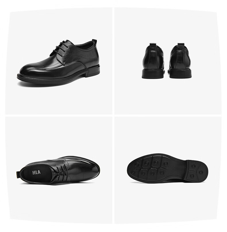 HLA Men's Classic Full-Grain Leather Formal Business Derby Shoes HAAPXM1FBA168 Black Size 43 15