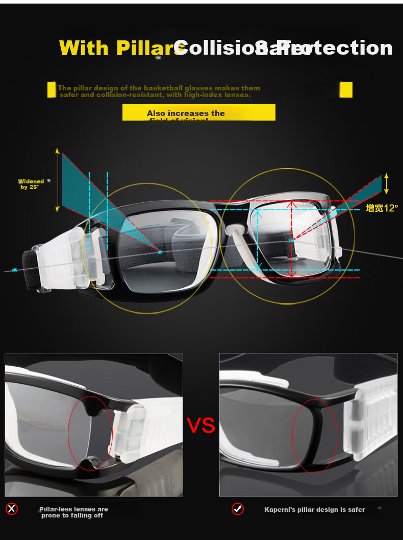 Kaperni Professional Basketball Sports Glasses Prescription Compatible Anti-Collision Anti-Fog Ultra-Light Protective Goggles for Basketball and Soccer with Anti-Drop Design 8