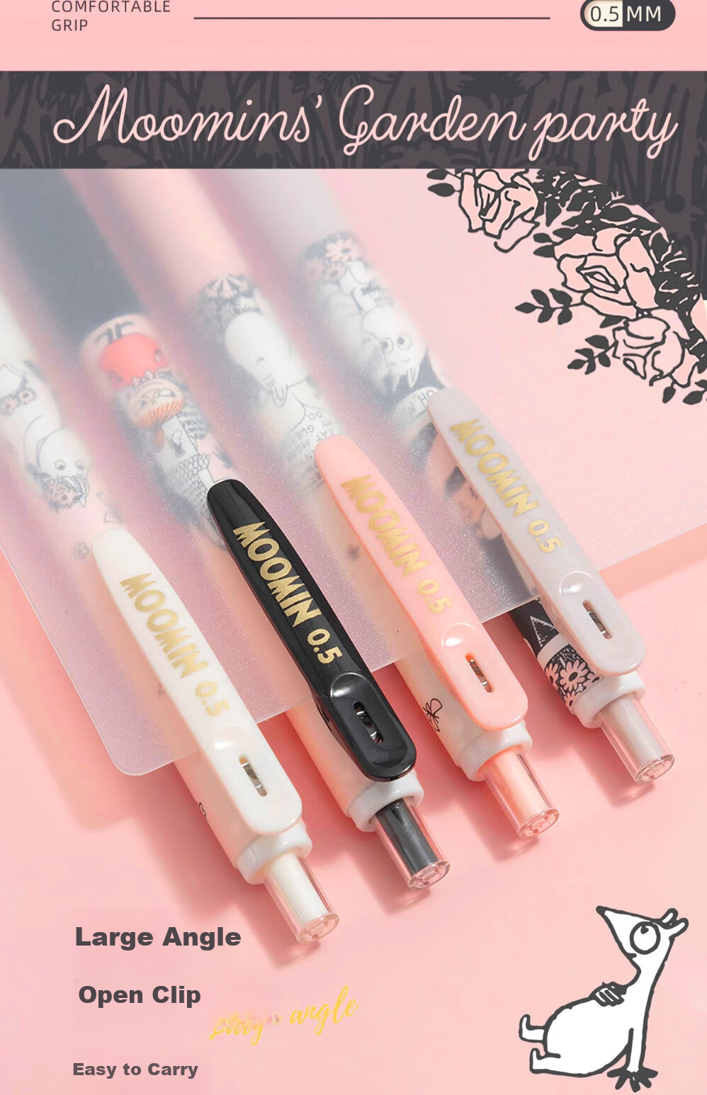 MASMARCU Morning Light Stationery Moomin Series Metal Click Black 0.5mm Gel Pen Smooth Signature Pen Exam Office Blue Tip 1-Pack GP263722 9
