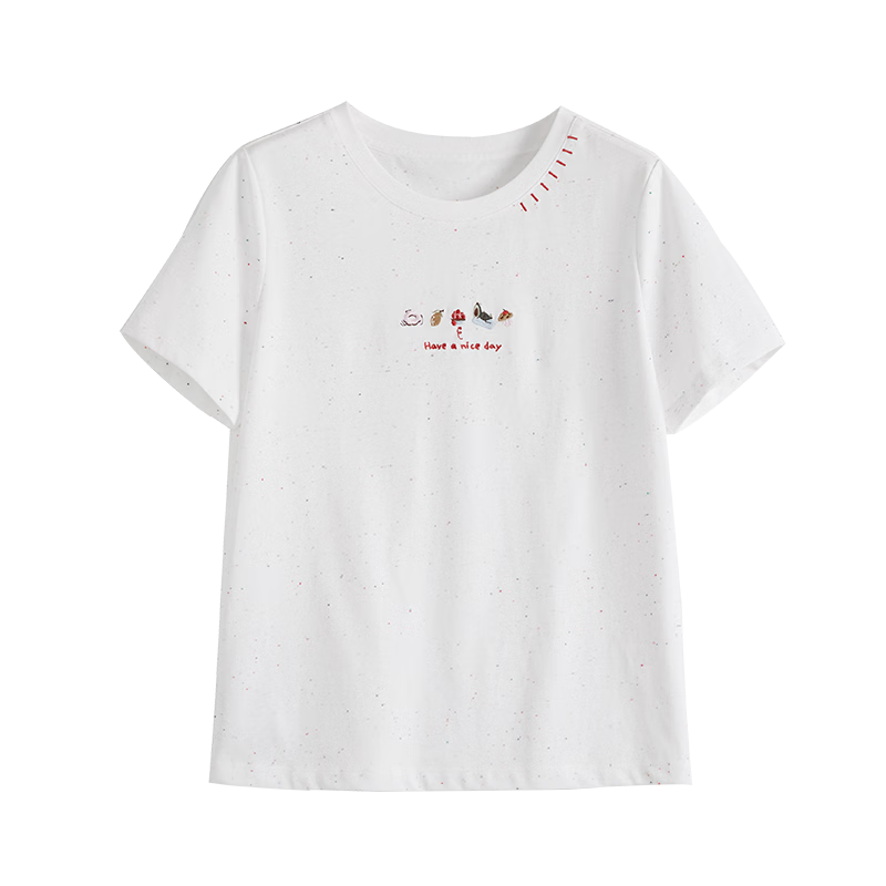 Sllsky Ice Cotton Color Dot T Cool Short Sleeve T-Shirt Summer Women's Fashion Round Neck Embroidered Shoulder Top