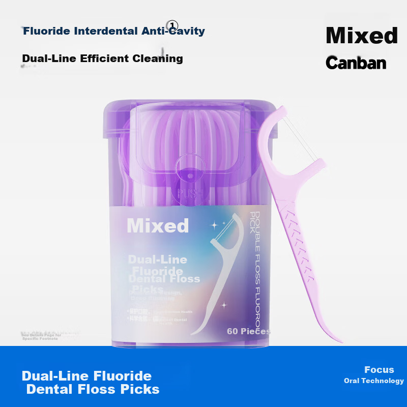 Canban Double-Strand Fluoride Dental Floss Picks, Efficiently Designed for High-Quality Cleaning, Flavorless Fluoride Dental Floss, 60 Pieces