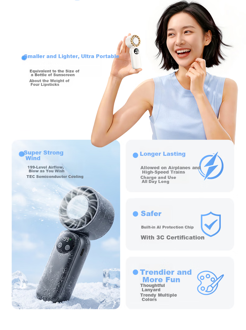 Suying Semiconductor Cooling Handheld Mini Fan USB Rechargeable Silent Portable Dorm Office Bedside Long Battery Life New Model 10