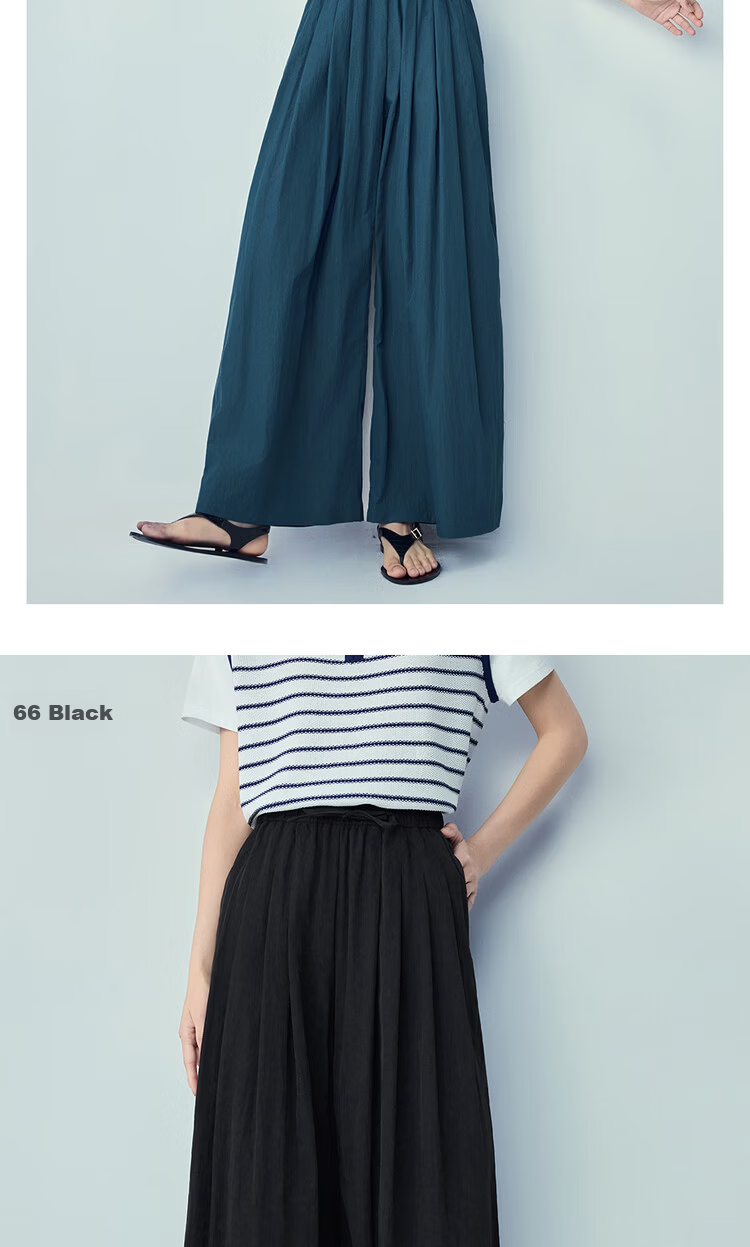 Giordano Women's Pants 2026 Summer New Pleated Casual Drawstring Elastic Waist Wide-Leg Pants 13416316 11