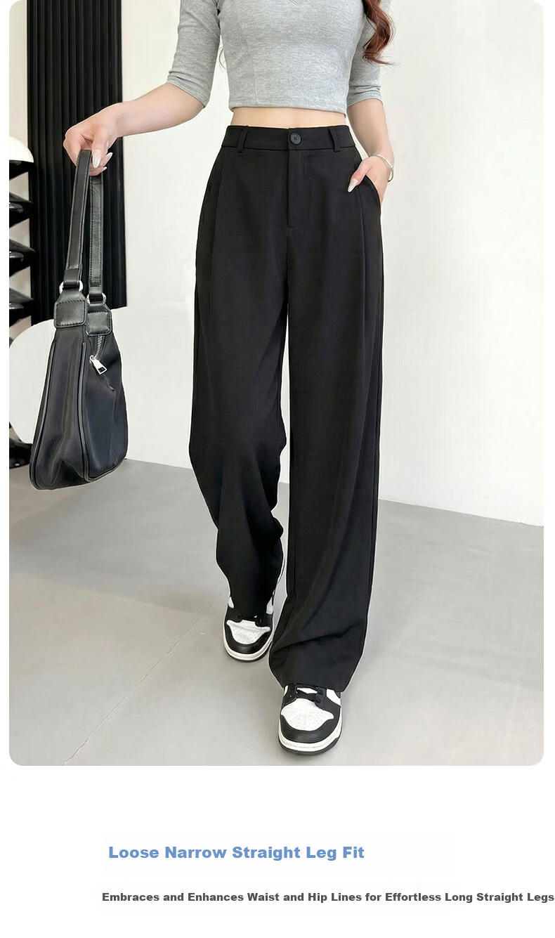 Langsha Women's Summer Thin Slim Fit Draped High-Quality Narrow Wide-Leg Loose Straight-Leg Dress Pants Casual Floor-Length Trousers 9