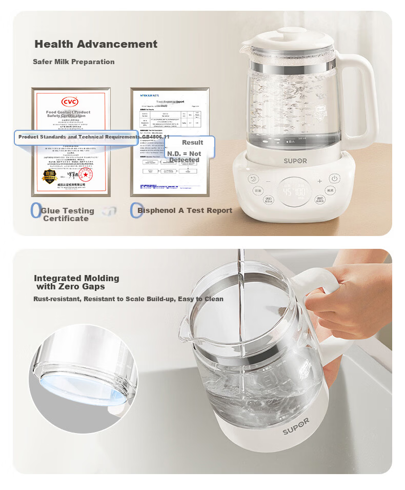 SUPOR Baby Bottle Sterilizer and Dryer All-Glass Feeding Station Thermostatic Kettle Infant Milk Preparation BW016B 5