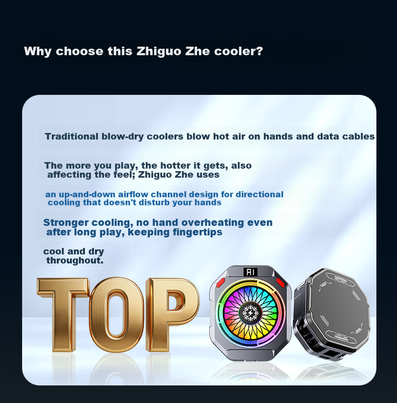 Zhiguozhe 38W Dual Airflow Magnetic Cooling Phone Cooler Ice-Making Semiconductor Cooling Clip for Gaming Live Streaming Compatible with Apple 1