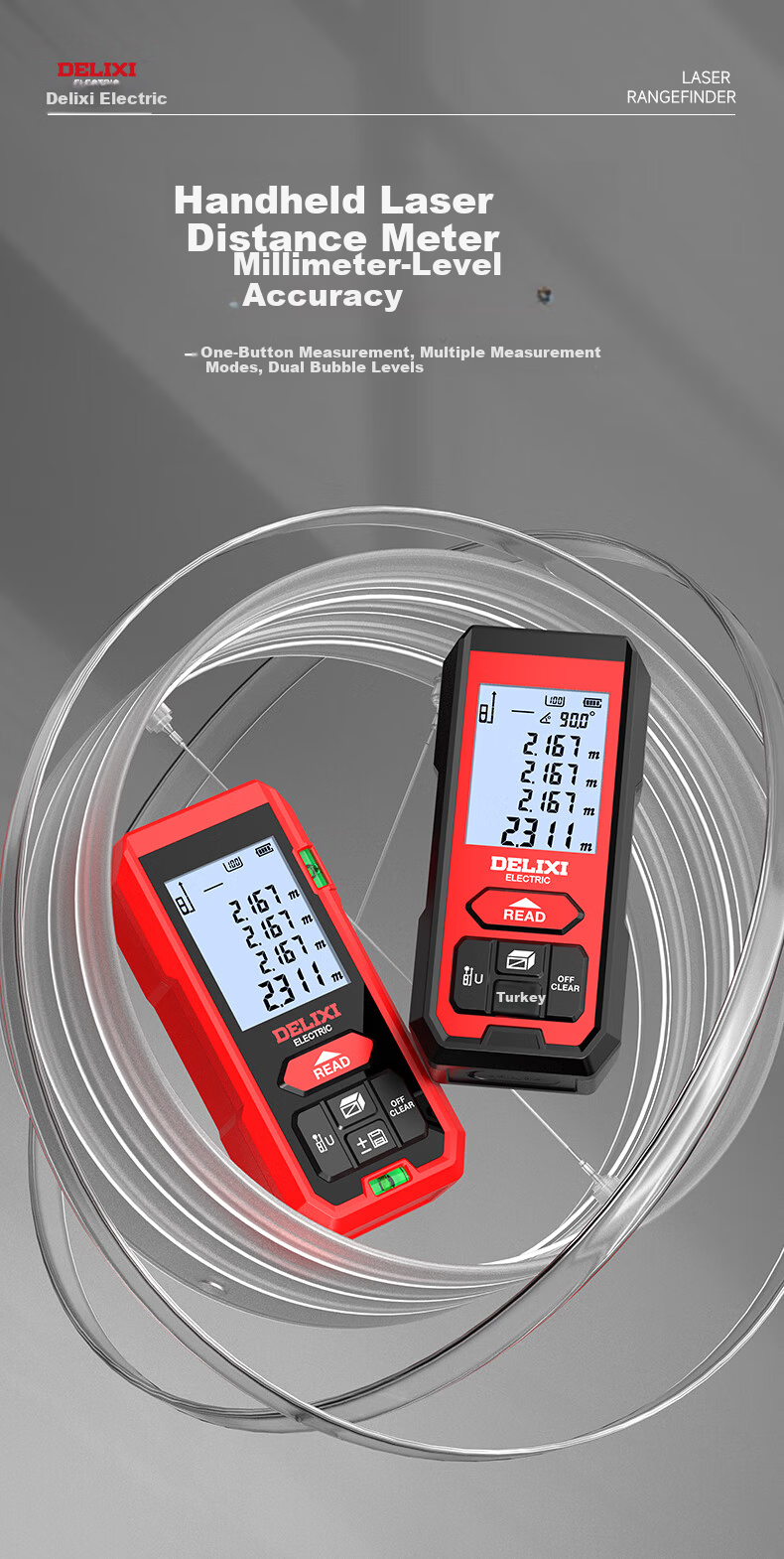 DELIXI ELECTRIC Infrared Laser Distance Meter Handheld High-Precision Electronic Ruler Household Measuring Tool Lithium Battery Voice 50m 1