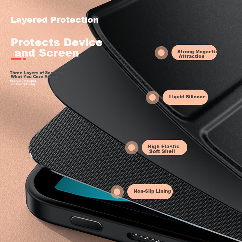 CangHua Compatible with vivo Pad3Pro 13-inch Protective Case iQOO Pad2Pro Tablet Cover Three-Fold Stand Ultra-Thin Full Coverage Shockproof Leather Case Black