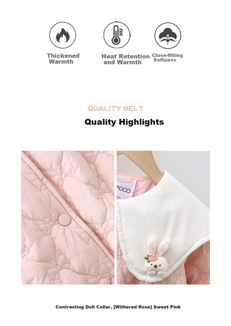 MOMOCO Girls' Kids' Coat 2025 Autumn Winter Stylish Lapel Quilted Jacket Pink 140cm 2