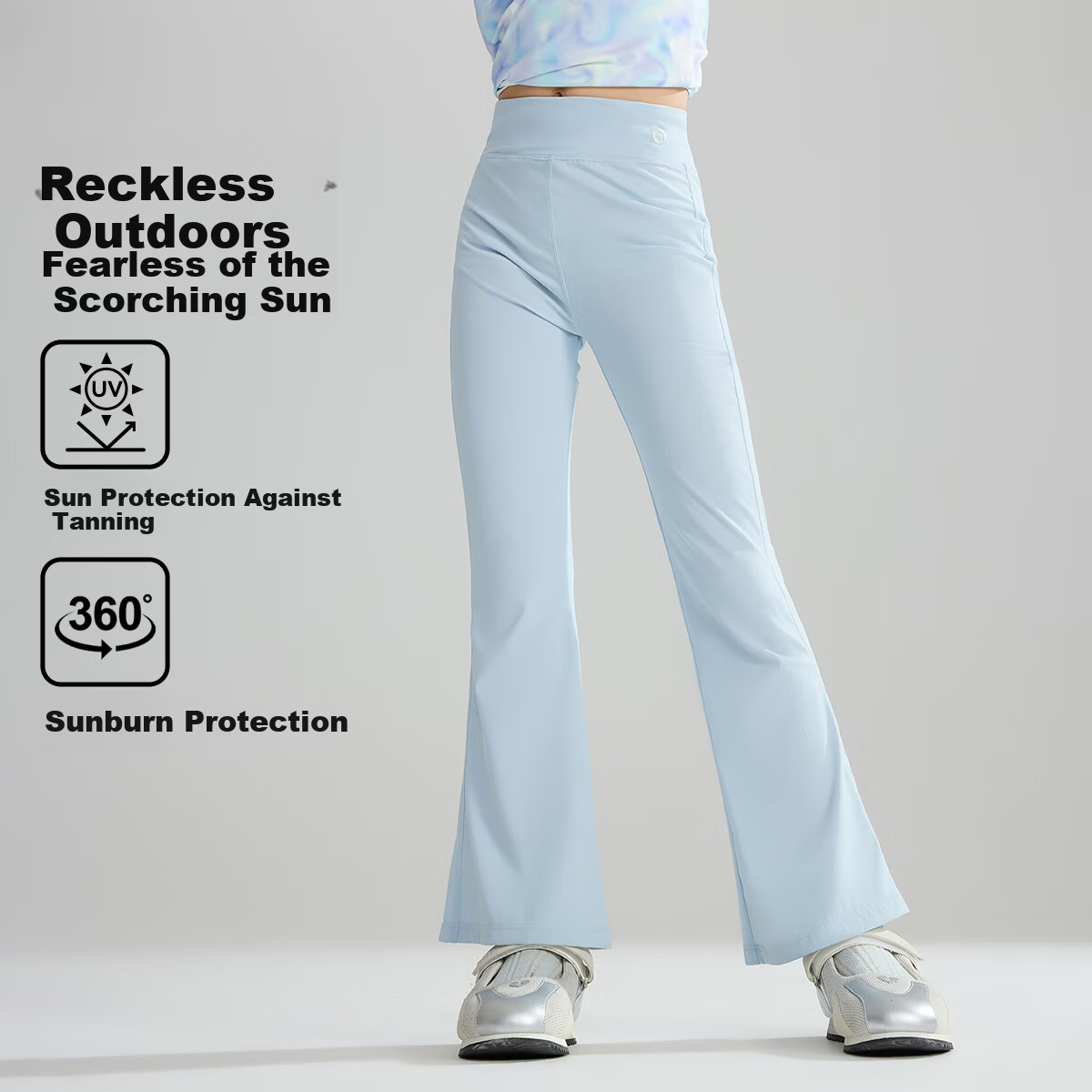 ASK JUNIOR Kids Pants Girls Spring Summer Sun Protection Quick-Dry High Elastic Yoga Flared Leggings Sky Blue 170