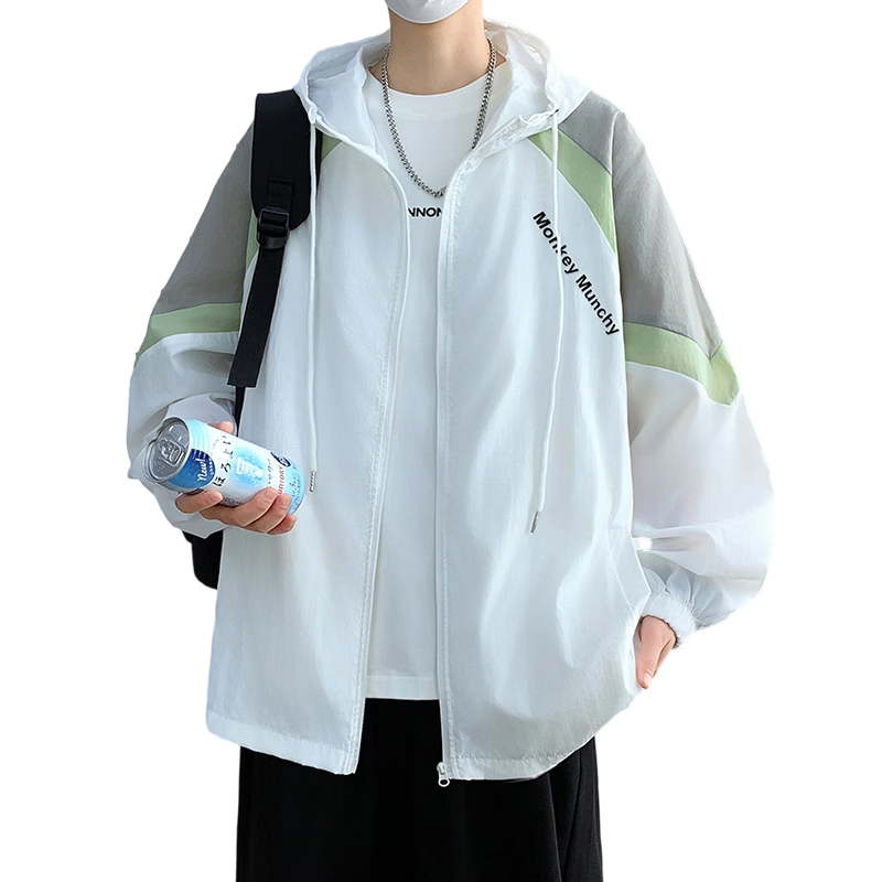 TUCANO Men's Summer Windproof Sun Protection Ice Silk Jacket Outdoor Cooling Quick-Dry Casual Lightweight Shirt White M