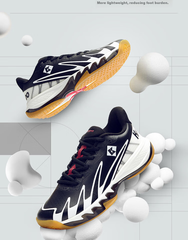 KUMPOO Shura Badminton Shoes ACF Cushioning Rebound Breathable Anti-Torsion Non-Slip Sports Shoes KH-G828 Black/White 38 4