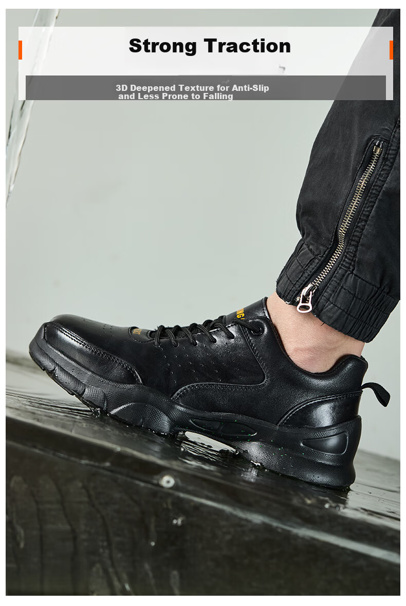 Dinggu Men's Safety Work Shoes Steel Toe Leather Lightweight Anti-Smash Anti-Puncture JD1705 Black K38 4