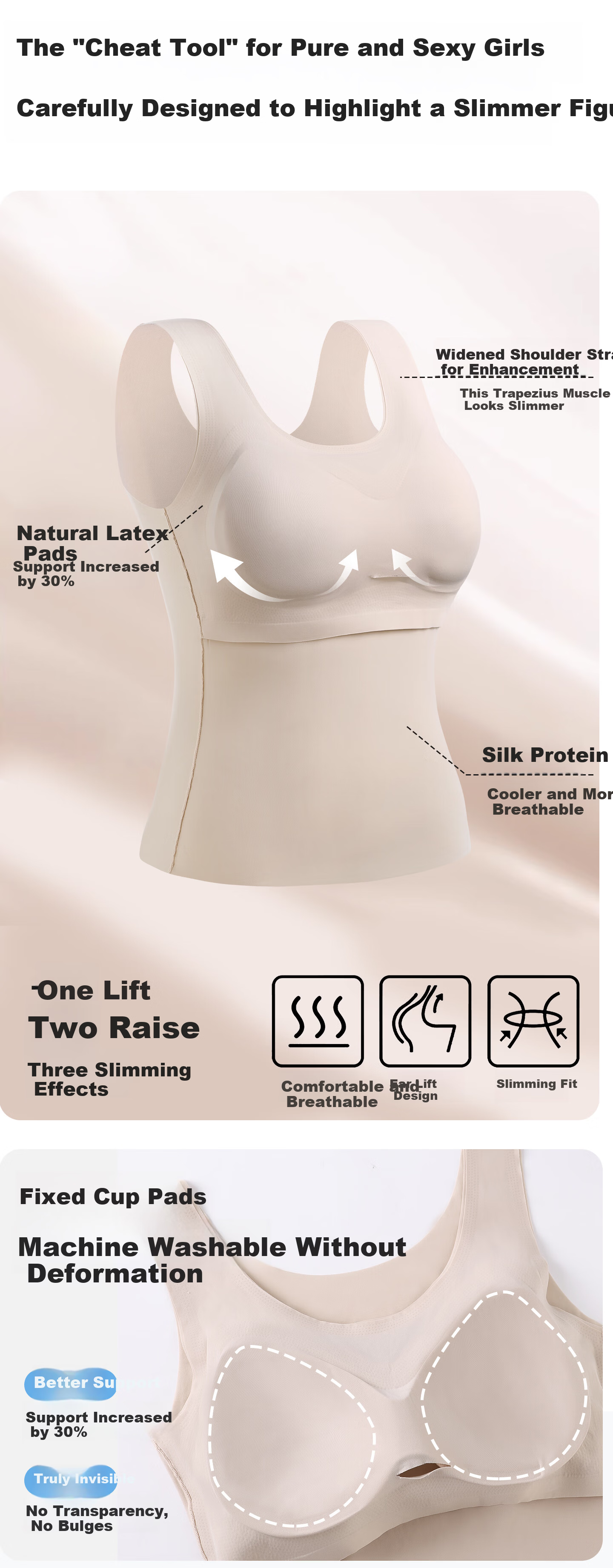 Miiow Women's Padded Camisole Vest Summer Thin Integrated Base Layer Cooling Slim Fit Outerwear Concealing Side Breast 2
