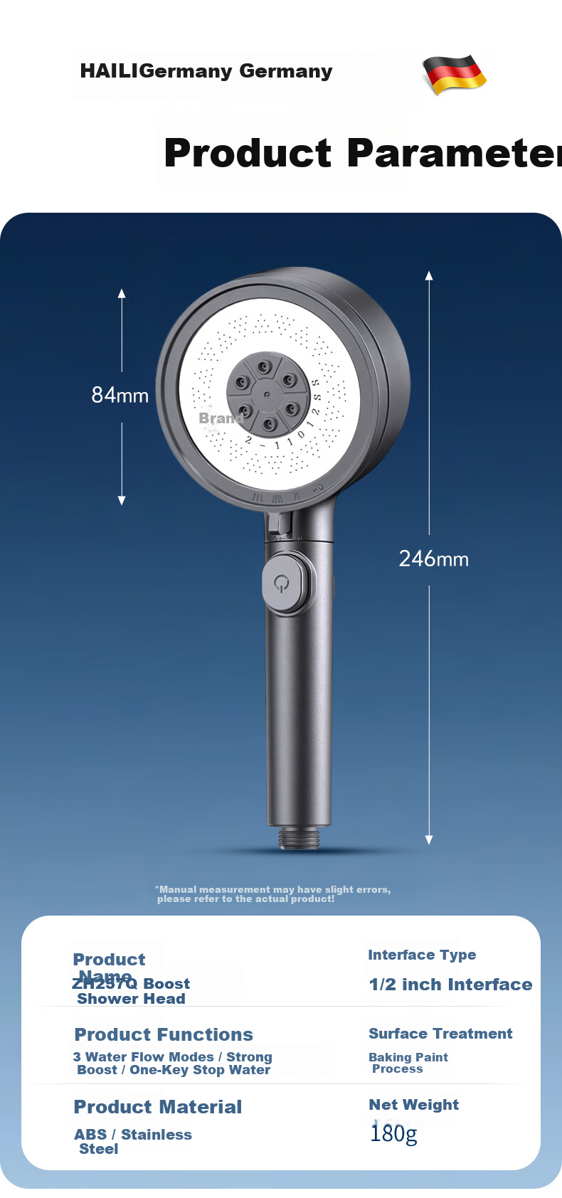 Haili [Germany] Shower Head High Pressure Bathroom Spray Gun Gray Model ZH257Q 14