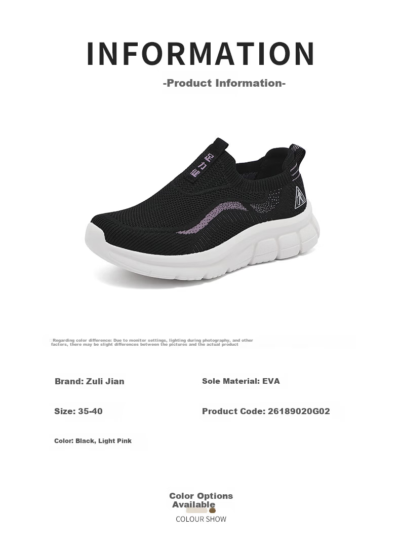 Zulijian Elderly Women's Shoes Spring Autumn Casual Soft Sole Lightweight Slip-On Walking Shoes Non-Slip Mom Shoes Black Size 35 3