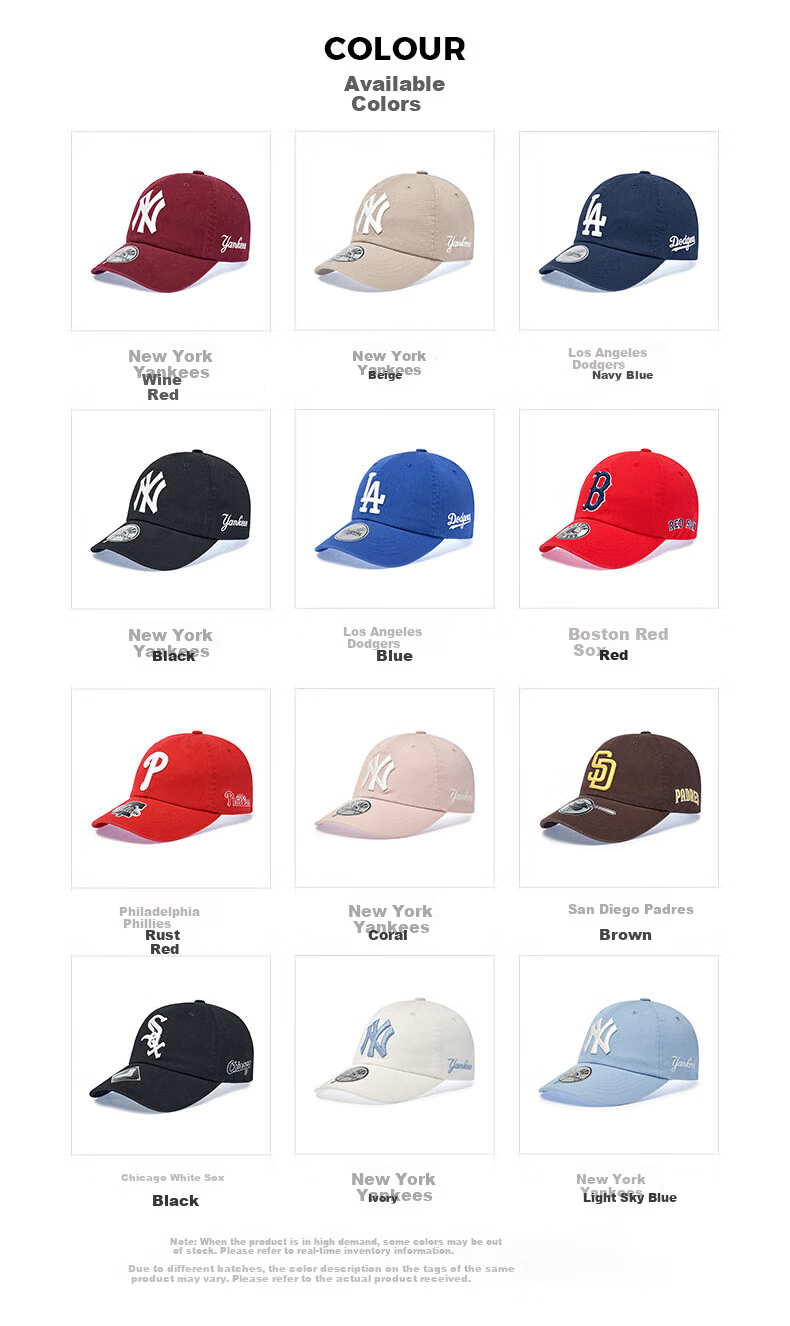MLB Unisex Baseball Cap Soft Top Sports Duckbill Hat KARINA Celebrity Style 3ACPB245N-50BKS-F 6