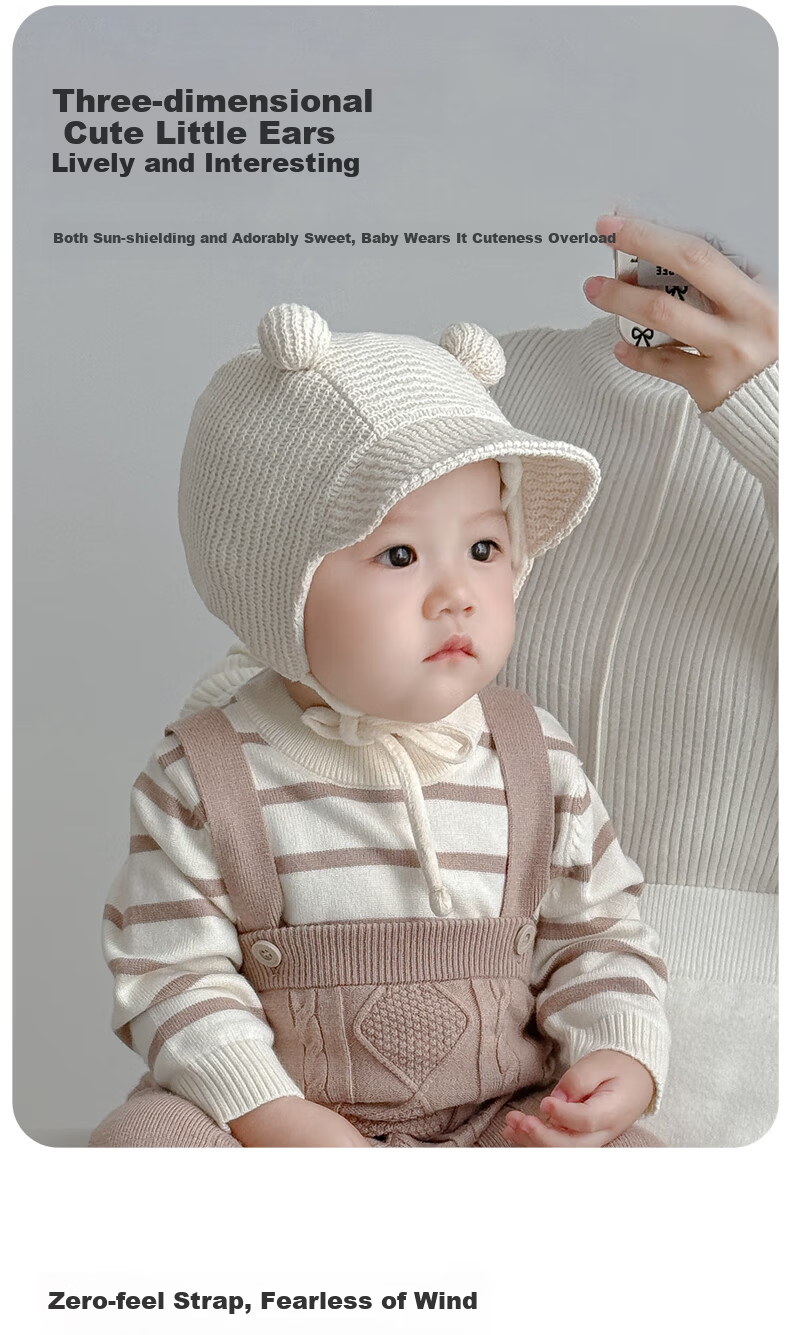Benaxi Baby Hat Spring and Autumn Newborn Boys Small Age Infant Knitted Wool Hat Warm Ear Protection Girls Autumn Winter 8