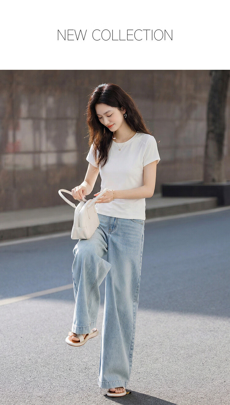Demana [Smooth Lyocell] Summer Simple Style Round Neck Short Sleeve Slim Fit Petite Versatile High-End Women's T-Shirt 1