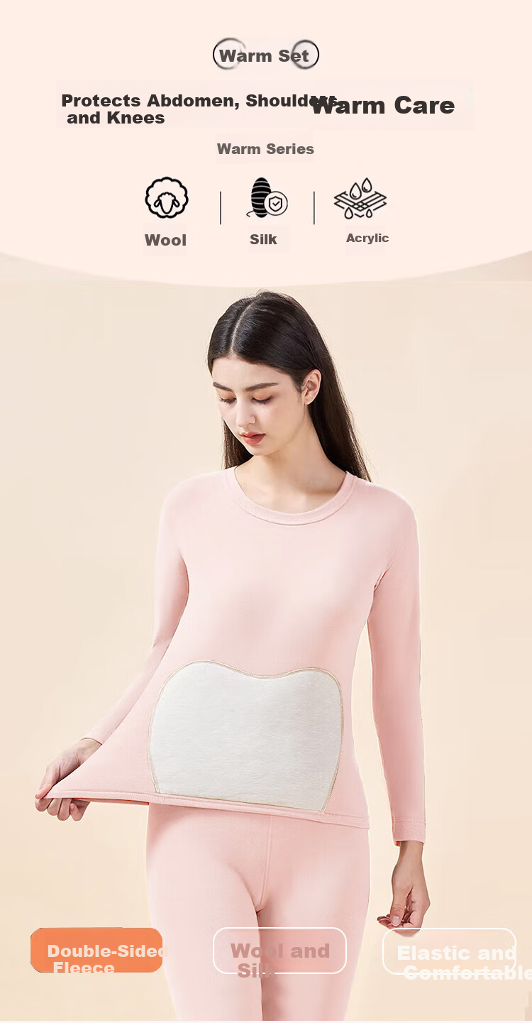 Caiyue Women's Thermal Underwear Set with German Velvet Wool Silk Autumn Winter Fleece Lined Top and Bottom, Warm Abdomen and Knee Patch 1