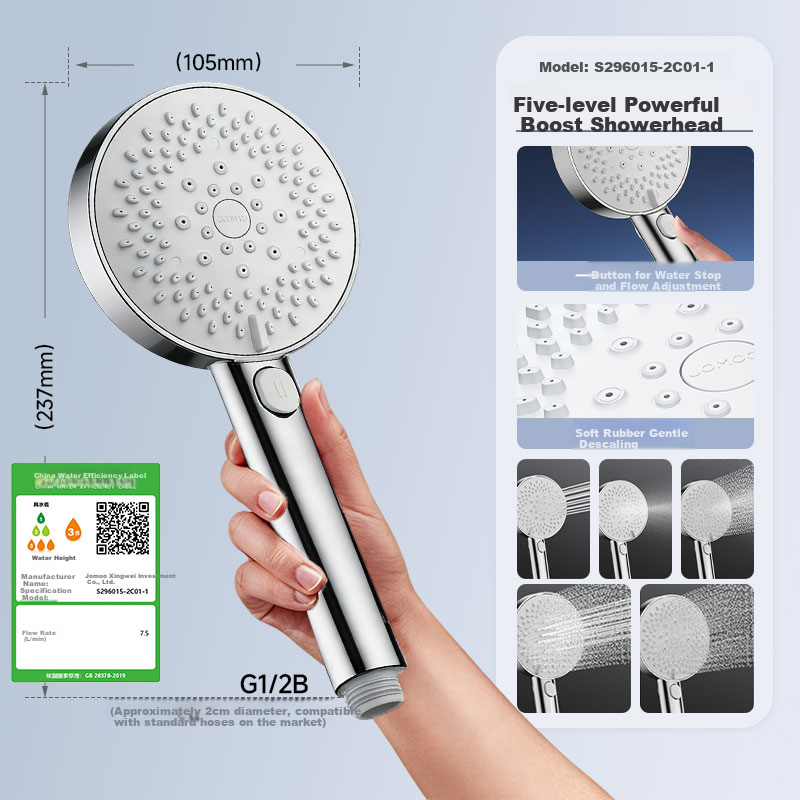 JOMOO Shower Head 5-Mode High Pressure One-Button Water Stop Handheld Shower Sprayer S296015