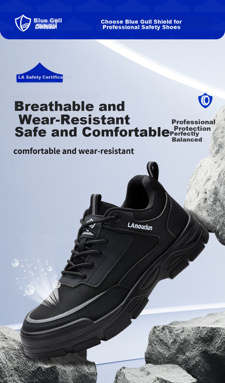 BlueOwl Shield Men's Summer Breathable Lightweight Comfortable Anti-Smash Anti-Puncture Steel Toe Safety Work Shoes DL216 Size 42 1