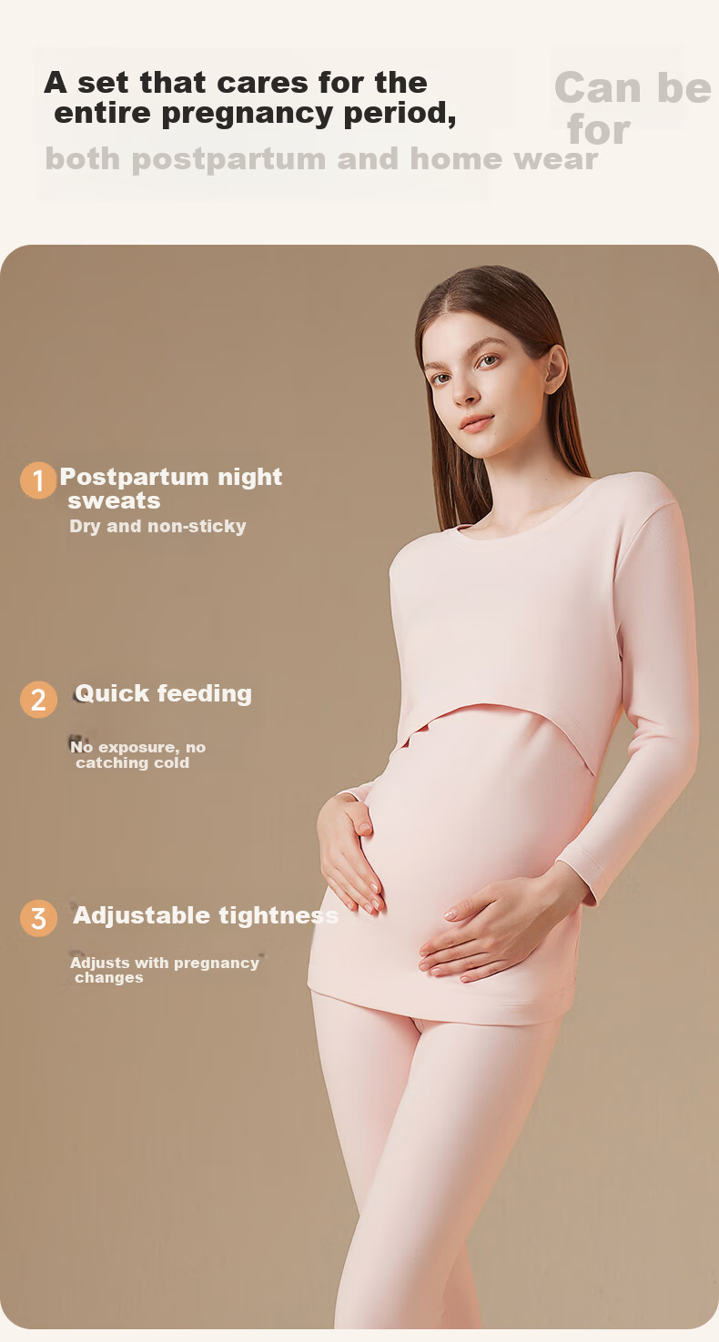 MiiOW Maternity and Nursing A-Class Baby Cotton Thermal Fleece Autumn Winter Warm Underwear Set for Pregnant Women 7