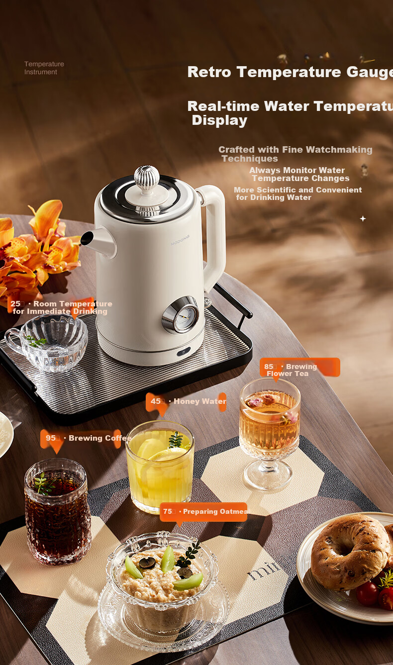 Modong Electric Kettle Double-Layer Anti-Scald 1.8L Large Capacity Household Electric Kettle 304 Stainless Steel Inner Liner High Power 1500W Fast Boiling MD-DSH08R 5