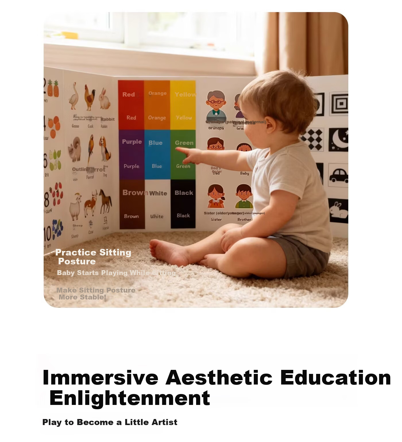 Licheers Baby Cognitive Cards Folding Montessori Early Education Educational Toy First Birthday Gift Infant Learning Tool 3D Word Book 5