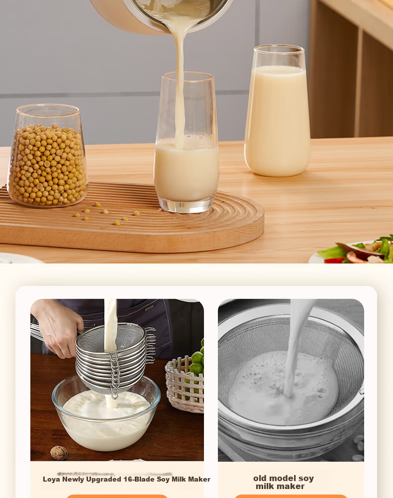 ROYALTY LINE 1.2L Soy Milk and Blender Machine, Household 2-3 Person, Noise Reduction, 16-Blade Fully Automatic Timer, No Soaking, No Filtering, Multifunctional Baby Food Processor, Compact Food Proce 15