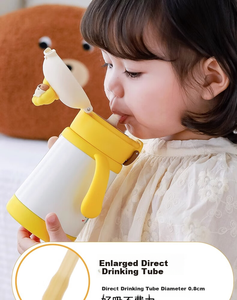 NEVS Insulated Cup for Children, 316 Stainless Steel Baby Water Bottle with Straw, Direct Drinking Sippy Cup for Ages 1-3, 350ml - Younuo White 14