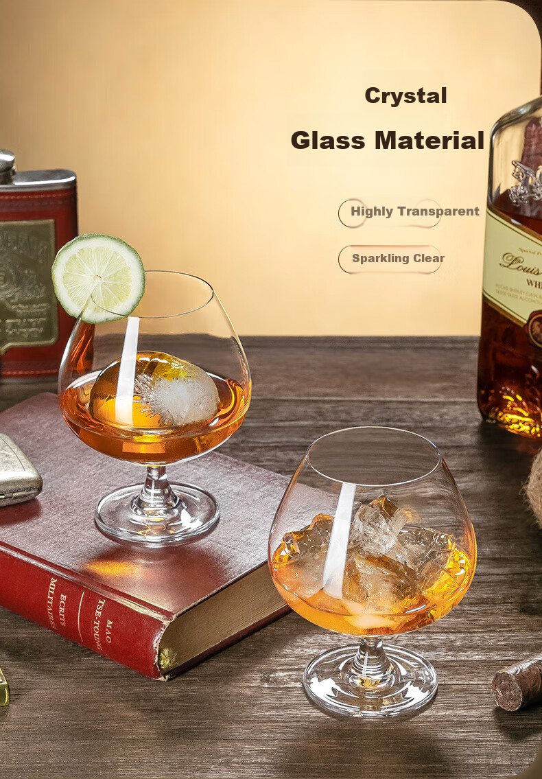 CRISTALGLASS Brandy Glasses Crystal Thickened Whiskey Glasses Set of 2 Short Stem Cognac Glasses 3
