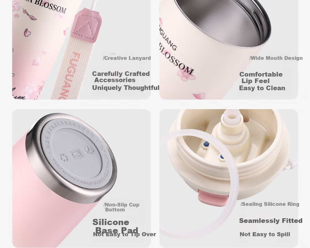 Fuguang Insulated Coffee Water Bottle for Women 316L Stainless Steel High-Quality Large Capacity Straw Car Travel Tea Cup Gift 31