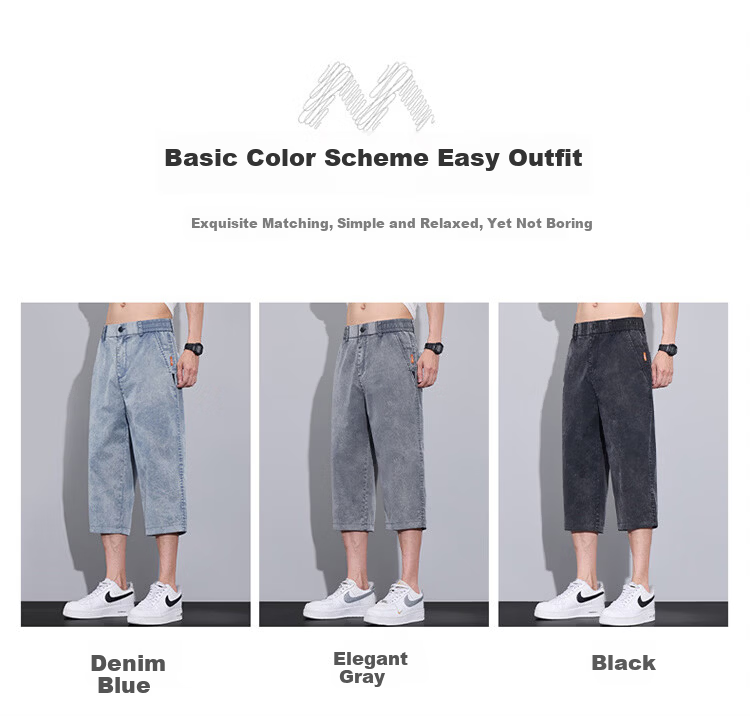 MARK FAIRWHALE Men's Denim Shorts Summer Straight Ice Silk Pants Casual Seven-Point Pants Blue 28 2
